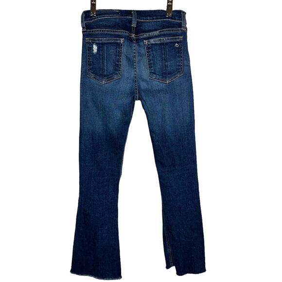 Rag & Bone 10 Inch Flare High Rise Distressed Denim Jeans Mabel Blue Size 24 - Picture 6 of 10